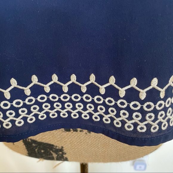 Monteau Boho Style Sheer Navy  Embroidered Top - Picture 2 of 8